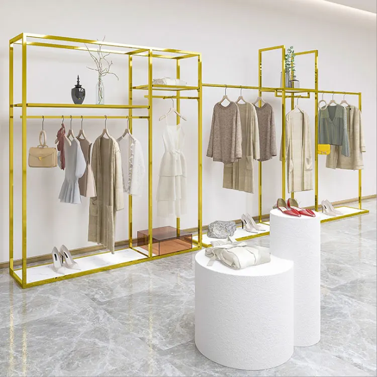Customized Big Boutique Furniture Gold Clothing Display Stands