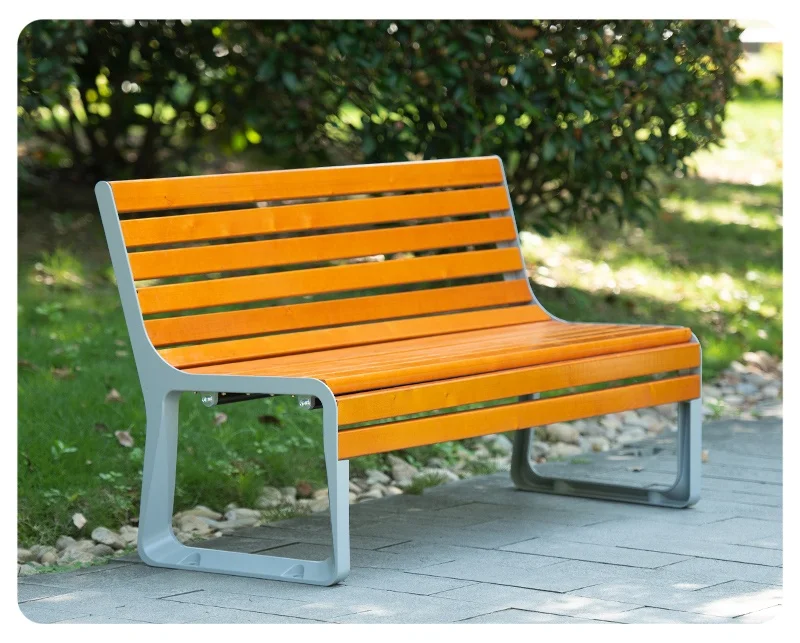 Modern Antiseptic Wood and Steel Outdoor Park Bench with Backrest for Patio Garden Furniture