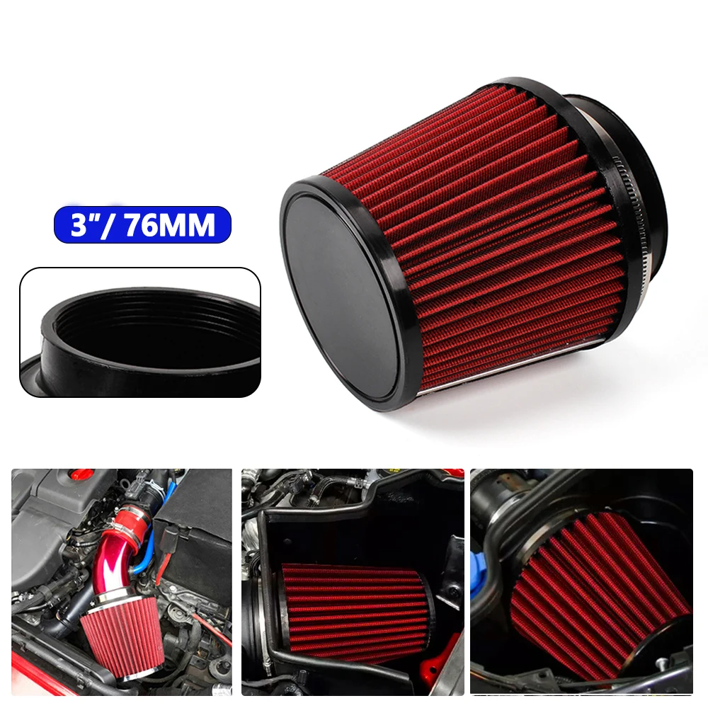 Universal 3" 76mm Modification Flow Car Cold Inlet Air Filter Car Modified Air Intake Filter Cleaner Pipe Cone air Filter