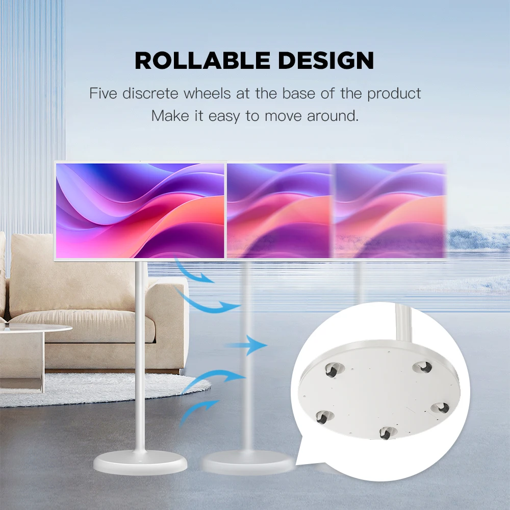 24 Inch Smart TV Rechargeable Touchscreen Monitor LCD Displays Roll-up TV on Wheels Kitchen TV/Learning Machines/Live Streaming