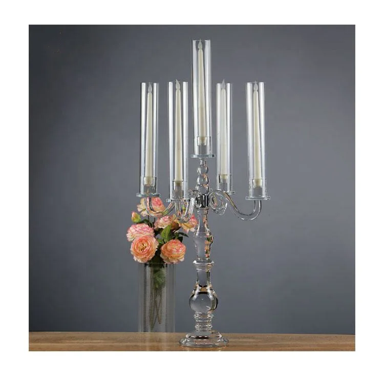 Chandelier en verre transparent 5 bras pour décoration de mariage et vacances, articles de luxe de haute couture