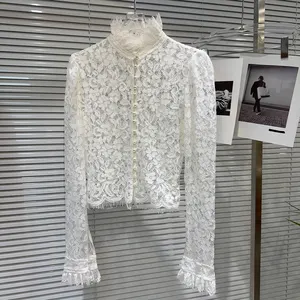 Wholesale Winter 2026 New Fashion Elegant Temperament Celebrity Lace Link Pearl Button Sexy Ladies Shirt