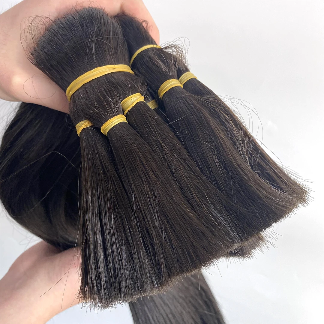 2026 No Weft Raw Hair Bulk Chinese Natural Extensions Color Straight 100% Human Bulk Hair