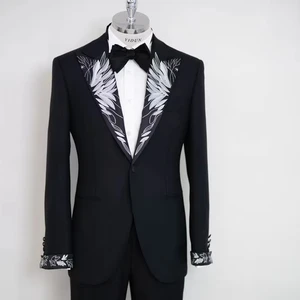 Italian Men's 2-Piece Single Breasted Business Suit High Quality Wool Silk Wedding Groom Button Fly Plus Size Design Flat Front