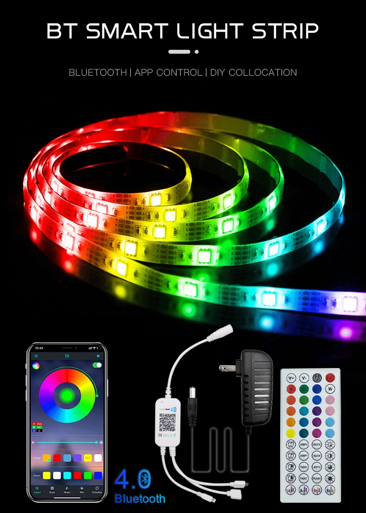 12v Buletooh 32ft Smart Led Rgb 5050 Multi Color Music Sync Flexible ...