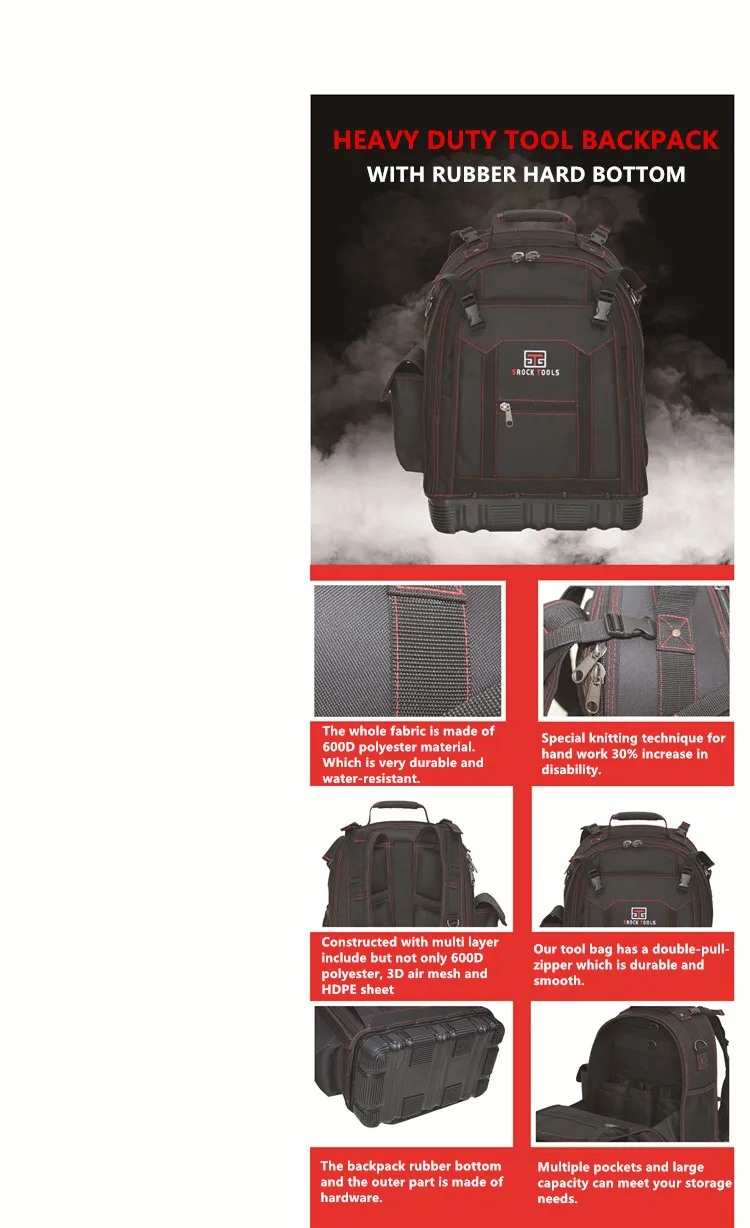 product multi purpose function durable professional hard rubber bottom tool backpack custom heavy duty electricians-0