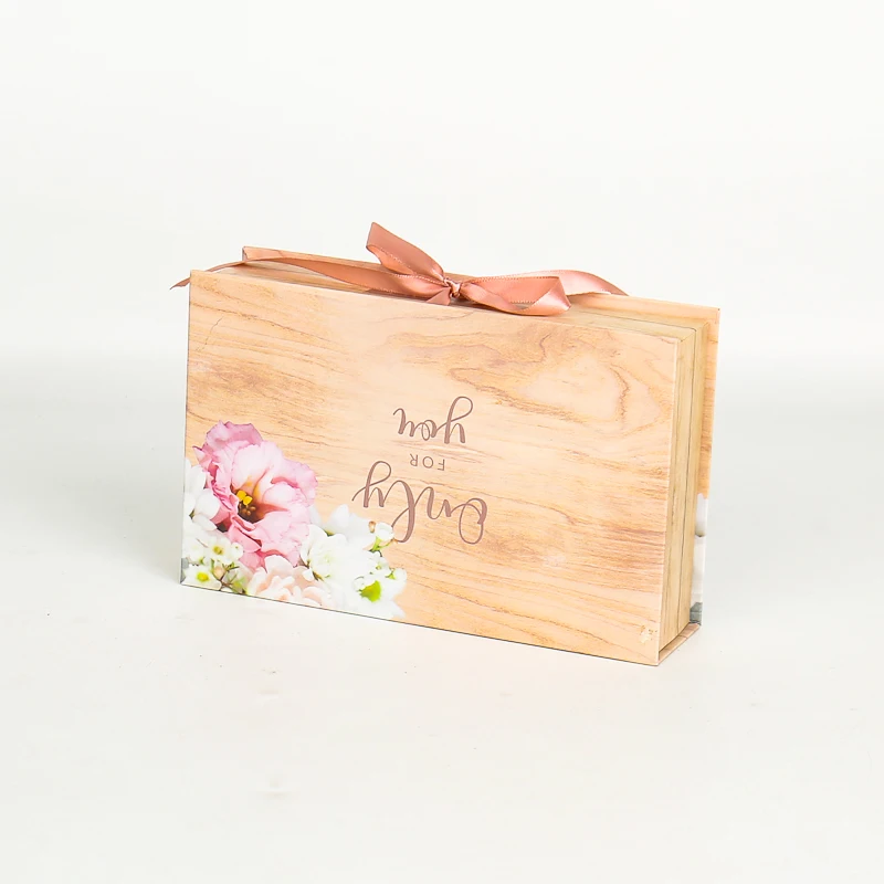 product custom premium logo luxury large matte rigid paper cardboard book shape flip box empty gift box packaging with ribbon handle-0