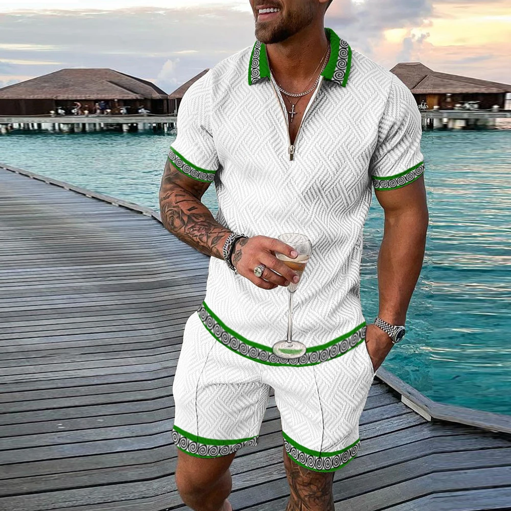 New 3d Digital Printing Fashion Men's Short Sleeve Polo Shirt Two Piece ...