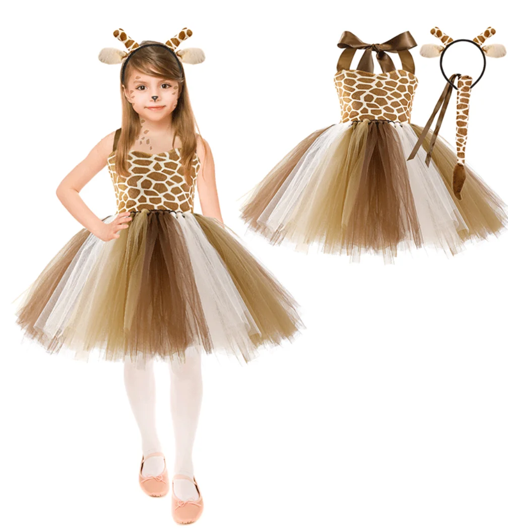 SKHAOVS Costume de girafe 3 pièces – Oreilles, queue et nœud papillon pour enfants – Parfait pour les fêtes d'anniversaire et d'Halloween