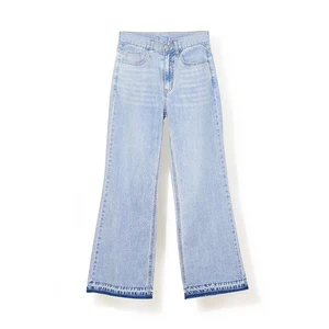 Custom Women's Jeans Washed Blue Hot Sale  High-waisted Slim-fit Straight Leg Jean Pants for Women