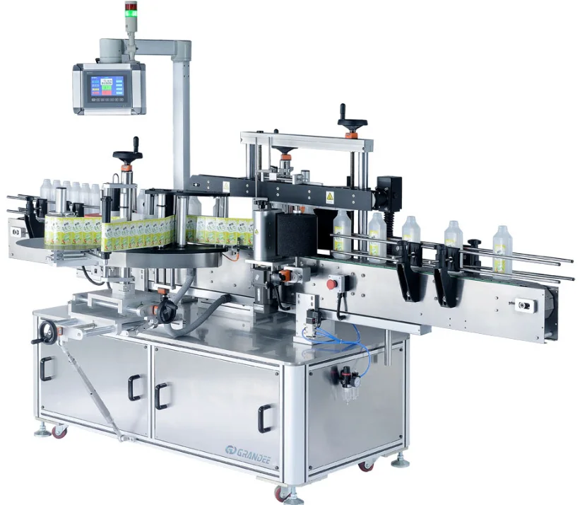 High speed automatic double sides round bottle sticker labeling machine for water filling line