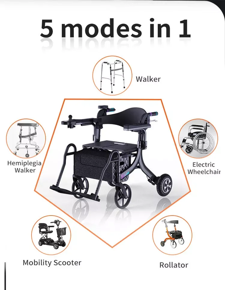 Folding Adjustable Electrical Lightweight Walker Rollator Power Rollator Wheelchair Multifunctional Mobility Walker Rollator details