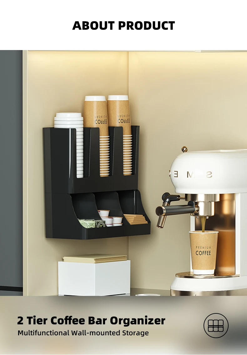 product wanuo restaurant disposable cup organizer 2 tier coffee bar organizer cafe cup holder for disposable cups-2