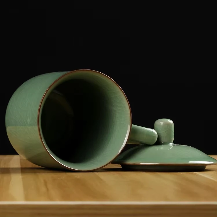product longquan celadon plum ceramic cup ice cracked design customizable water customized drinking tea cup for hotel office home use-6