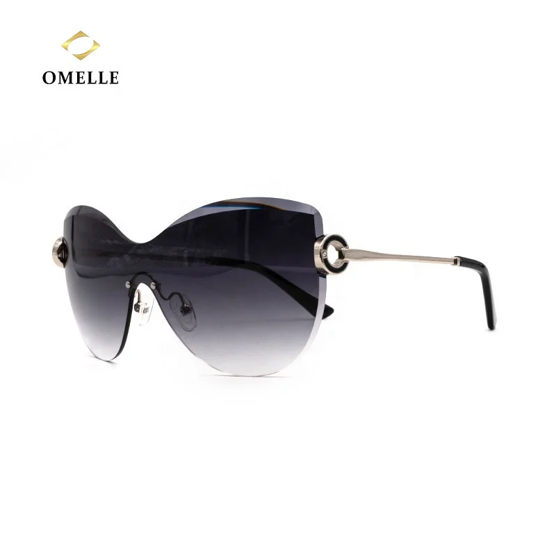 OMELLE 2021 High Quality Rimless Oversized Sunglasses Gradients Color UV400 Protection Available Black Gray Acetate Metal Frames