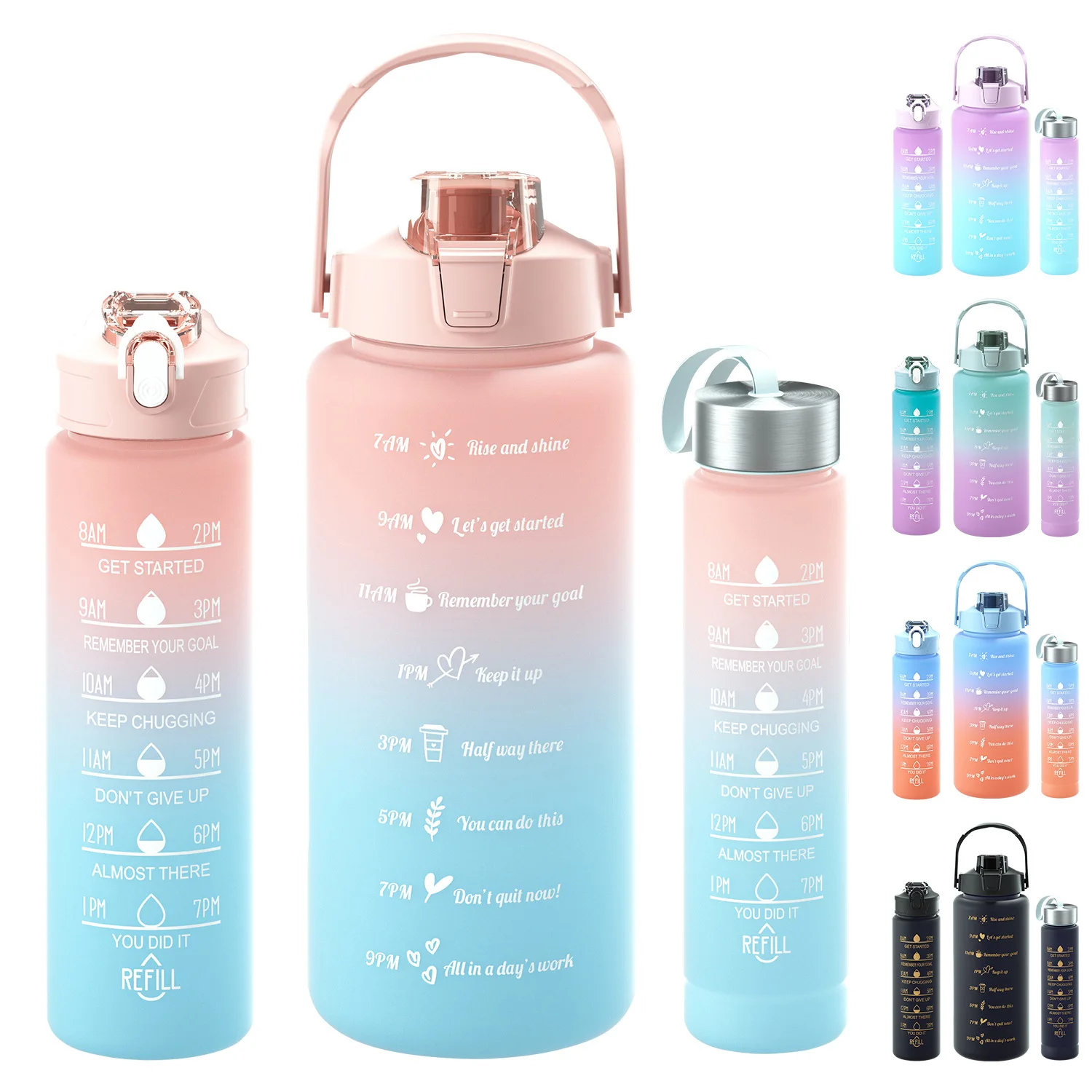 3 In 1 2000ml 900ml 300ml Portable Sports Gradient Color Drinking Water ...