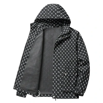 Men's Sporty Vintage Full Printed Hooded Jacket Fashion Outwear Zippered Closure Water P aperçu 2