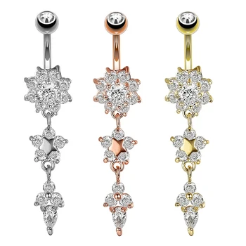 Set of 10 316L Stainless Steel Flower Dangle Belly Rings Sexy Women's Navel Ring  Body Piercing Jewelry for Weddings