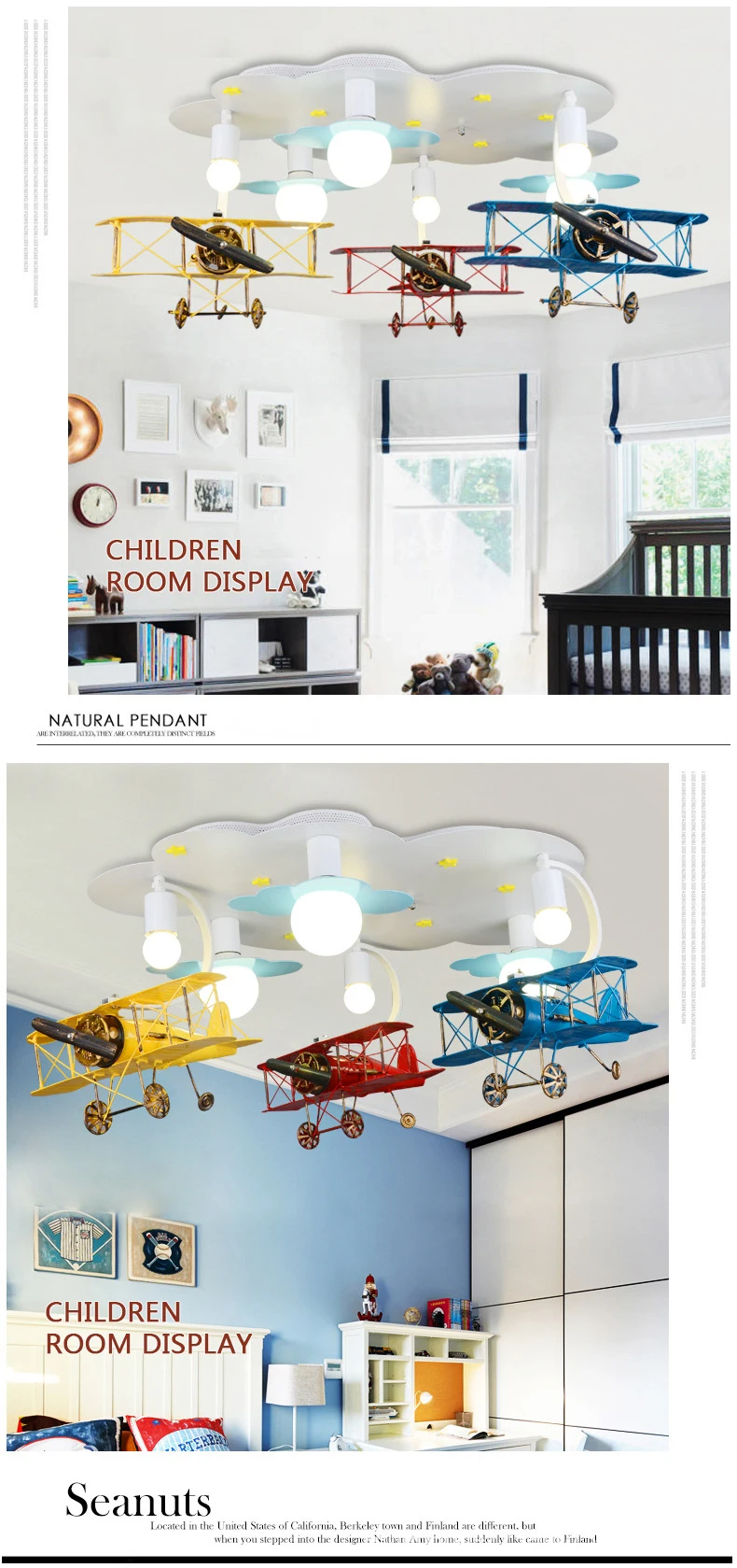 Personalized home decoration aircraft lighting child room LED ceiling boys bedroom lamp cartoon chandeliers pendant lights