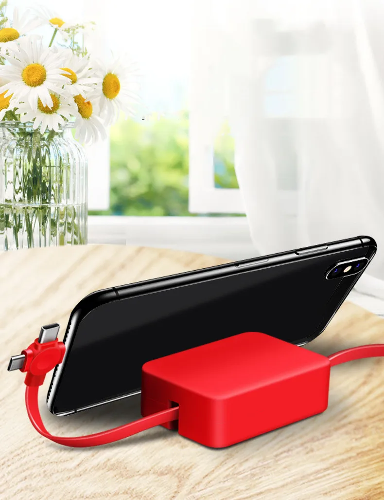 3 In1 Usb Charging Cable Box With Phone Stand Retracted Usb 3 In 1 Usb
