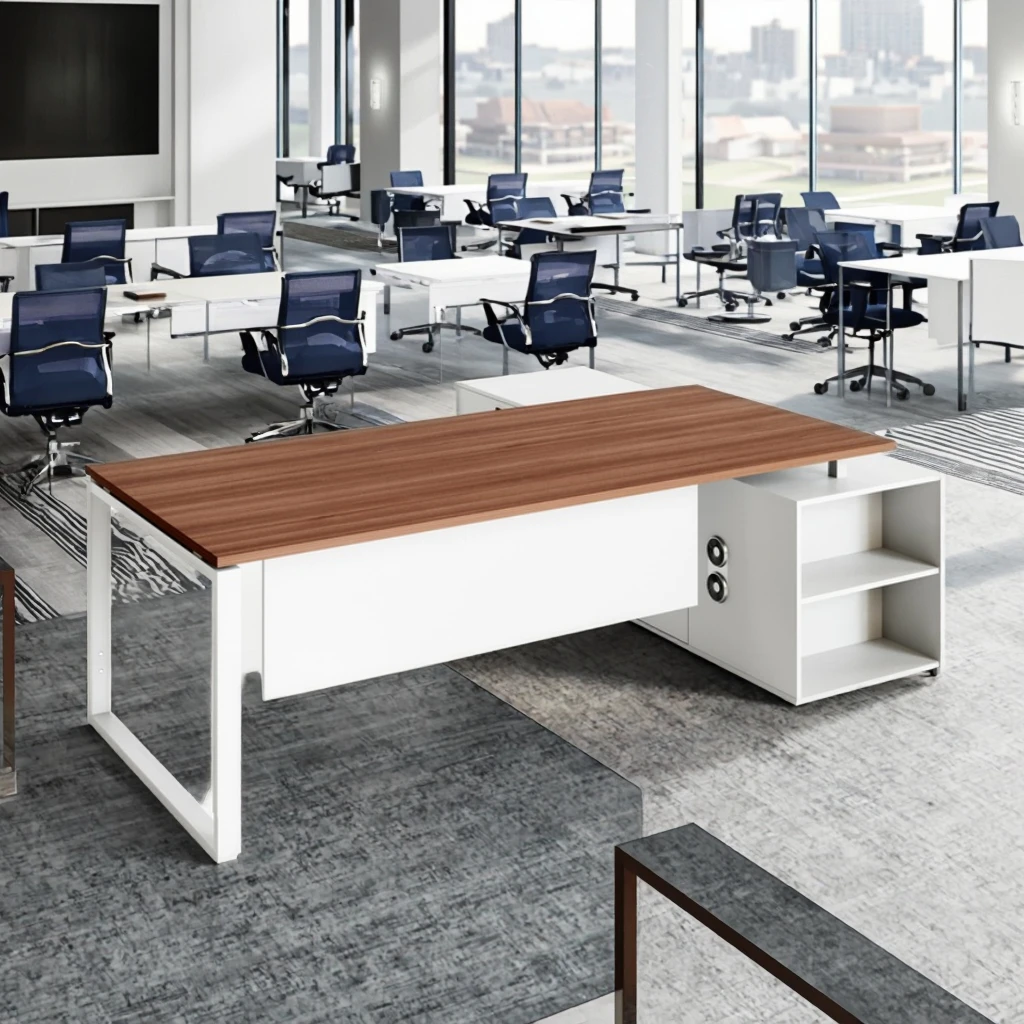 Modern High Quality Executive Office Desk with Multifunctional Lift Socket Storage Cabinet Steel Frame Workstation for Business 5