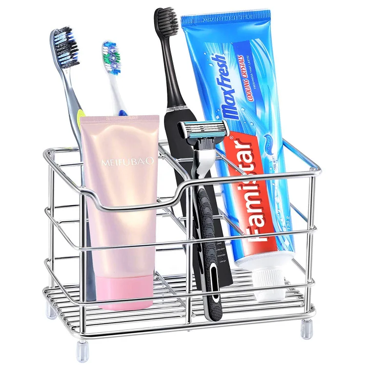 Single-Tier Metal Toothbrush Organizer Holder with Lacquer Finish Standing Type for Bathroom Use