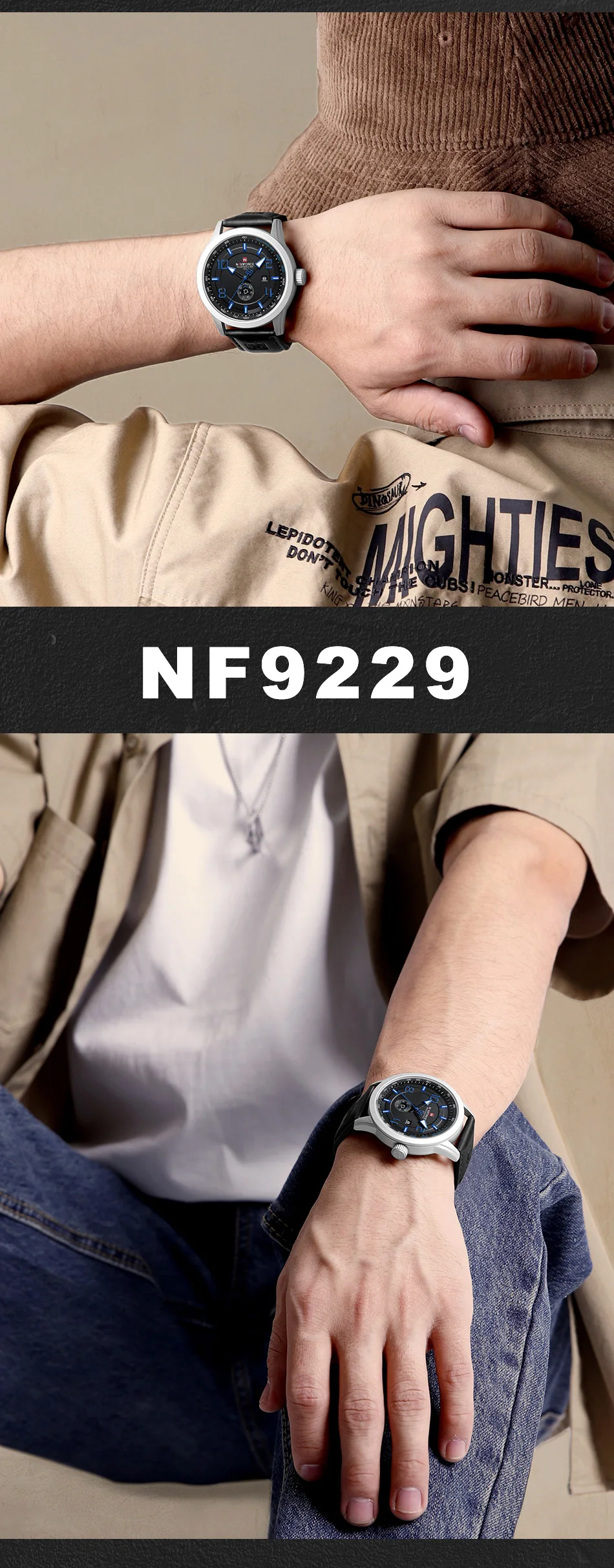 NAVIFORCE Orologio Uomo Al Quarzo Giapponese - Cassa 45 Mm Acciaio, Cinturino In Pelle, Quadrante Blu, Data E Giorno, 3 ATM