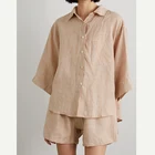 Sleepwear Hot Sale Long Sleeves Summer Organic Cotton Linen Pajamas Women Sleepwear