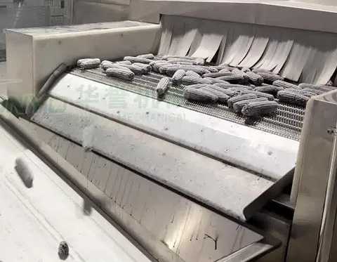 Industrial continuous fresh corn peeling, washing, blanching, air drying, packaging and freezing processing production line