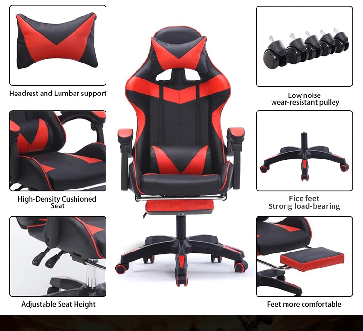 Free Sample Pc Office Racing Computer Reclining Silla Gamer Dropshipping Led Gaming Chair With Footrest