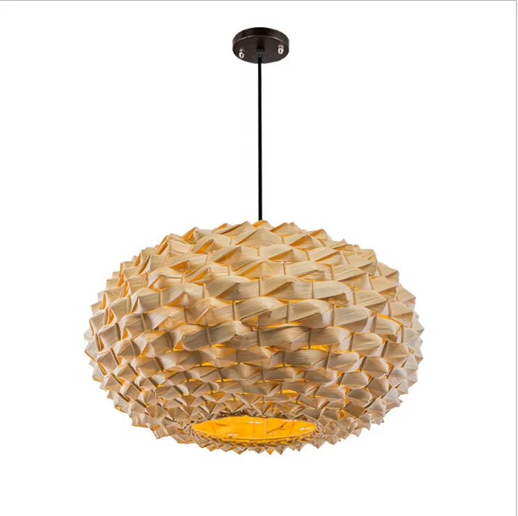 Creative Customized Pineapple Shape Natural Bamboo Woven Modern E27 Led Wicker Pendant Lamp