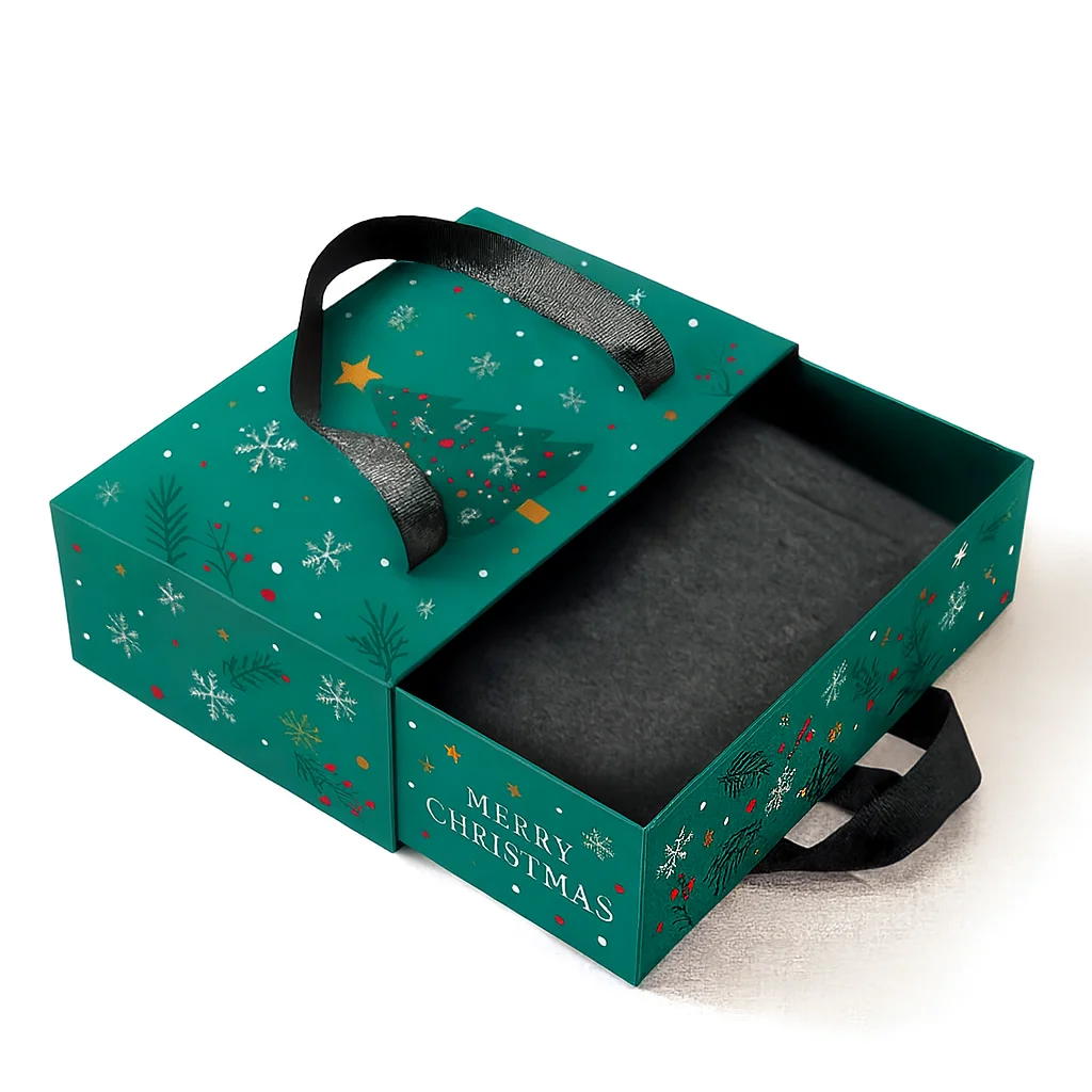 Custom Logo Rigid Cardboard Hair Wigs Packaging Drawer Sliding Paper Gift Boxes With Ribbon Handle