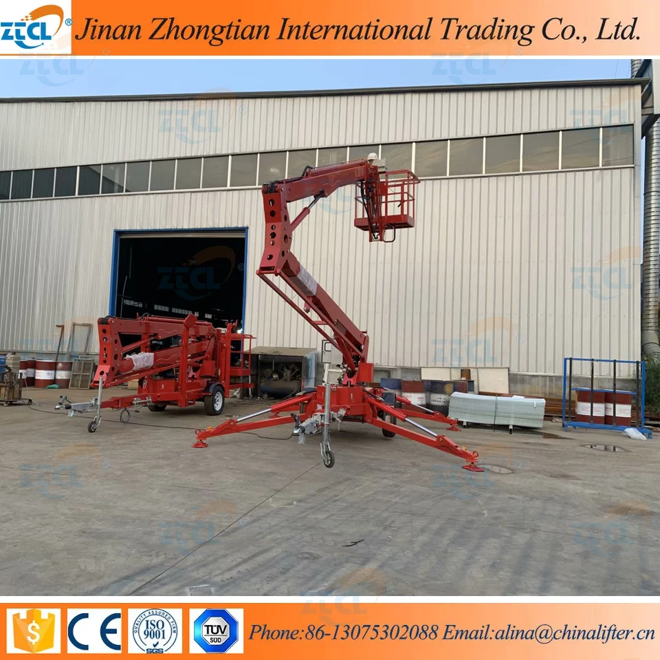 Tree Trimming Lift 360 Spin Towable Telescopic Arm Articulated Boom Lift Diesel Power Trailer Small Articulated Boom Lifts