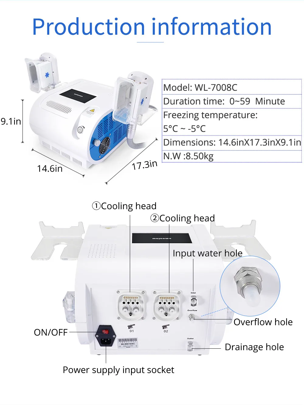 WL 7008C 2 Handles Cryo Slimming Cellulite Reduction Cooling Sculpting Machines Fat Freezing