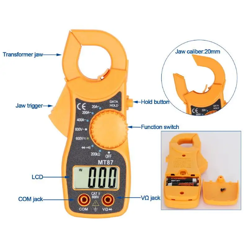 MT87 LCD Digital Clamp Meter Multimeter AC/DC Voltmeter Current Resistance Testers