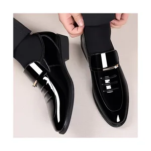 Mens Plus Size Patent Glossy Finish Leather Dress Shoes Slip-On Flat Design Mesh Business Casual Formal Wedding Wear Autumn