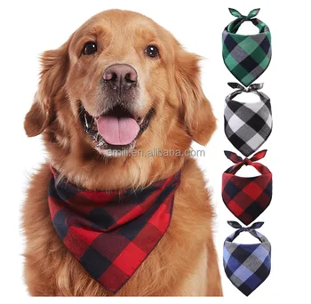 4 Pack Plaid Cotton Dog Bandana Handkerchief Scarf Triangle Bibs Small Medium Large Dogs Puppies Black White Red Green Blue Navy