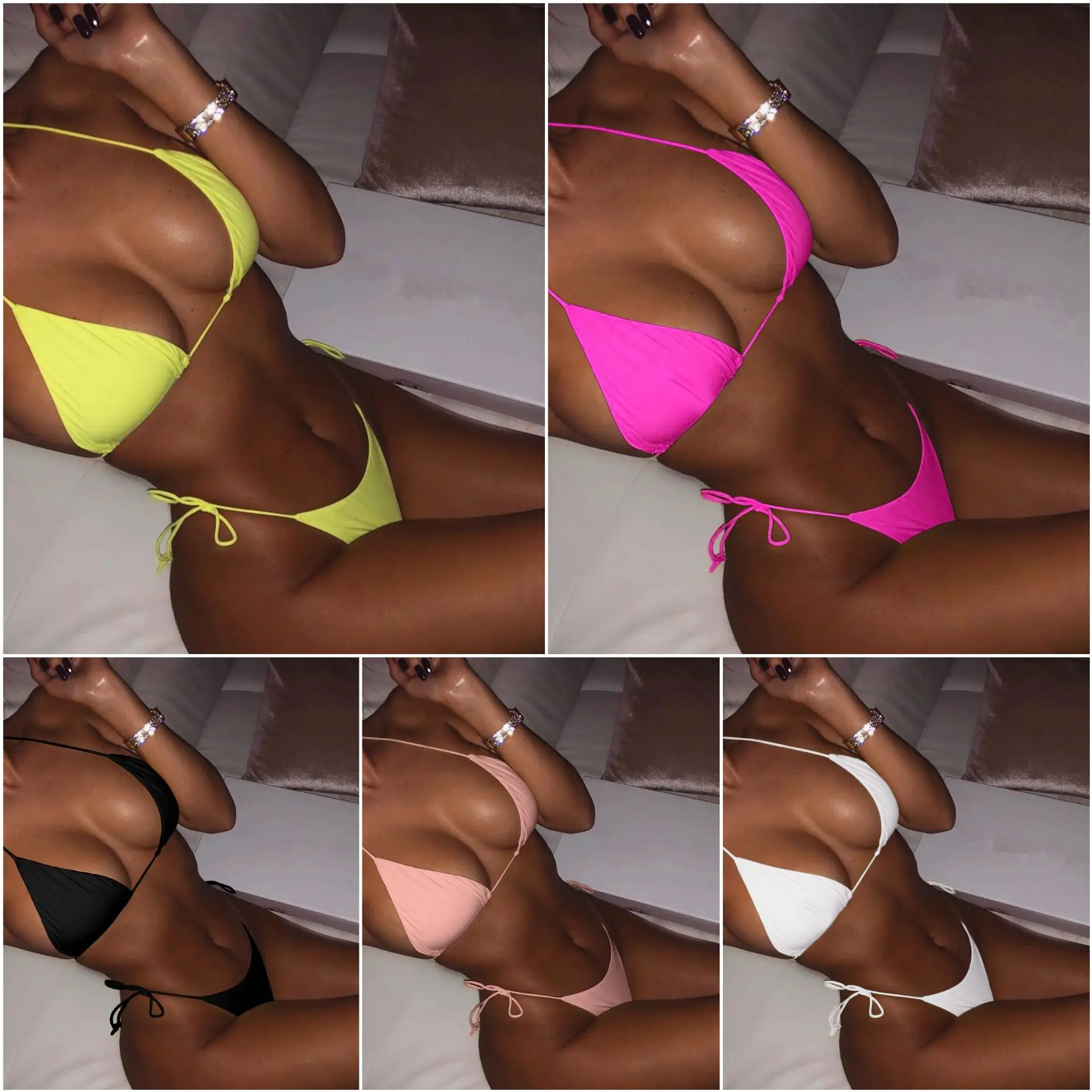 Divino - Maillot de bain string triangle bikini bordé de petits pompons