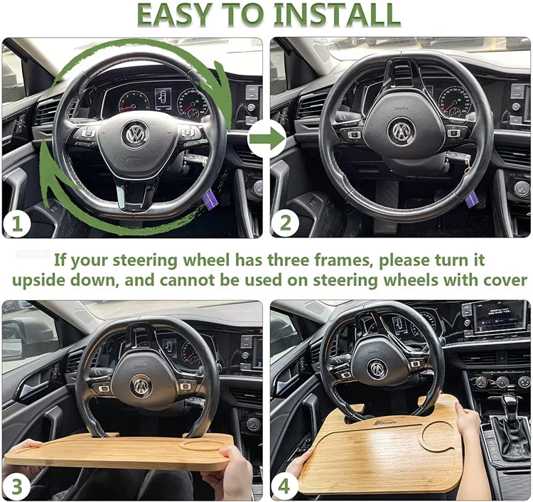 Lenkradtisch Aus Holz - Auto Tablett Mit Getränkehalter Für Laptop & Essen