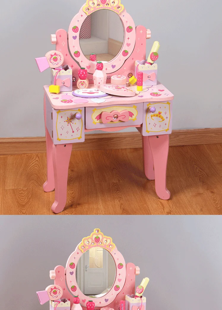 Kids Toys Simulation Wooden Dressing Table Gift For Girl Dressing Table