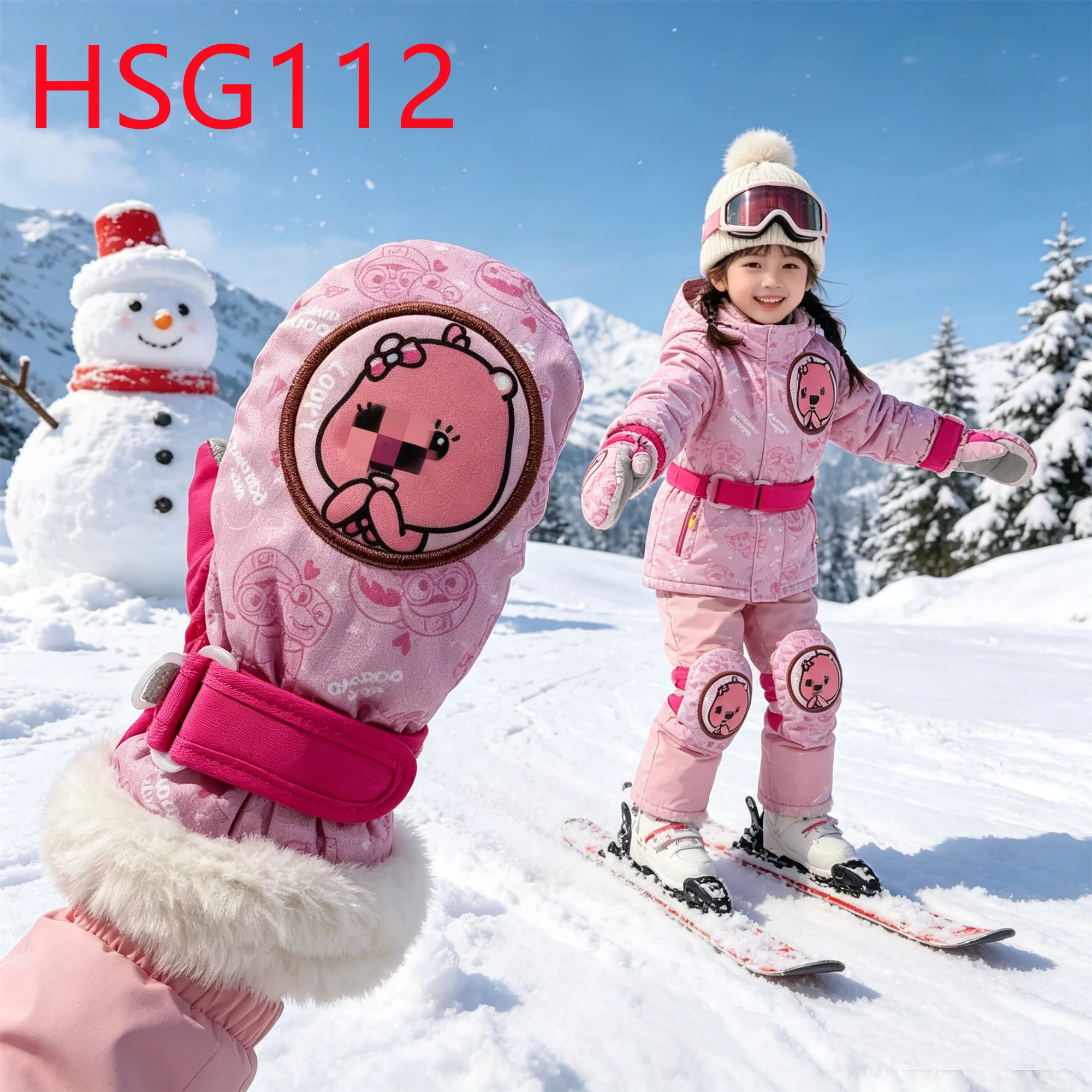 HY,Winter Sports Double Thicken Locking Thermal Fleece Snow Gloves Cold Weather Splash Proof Outer Material Ski Gloves HSG112