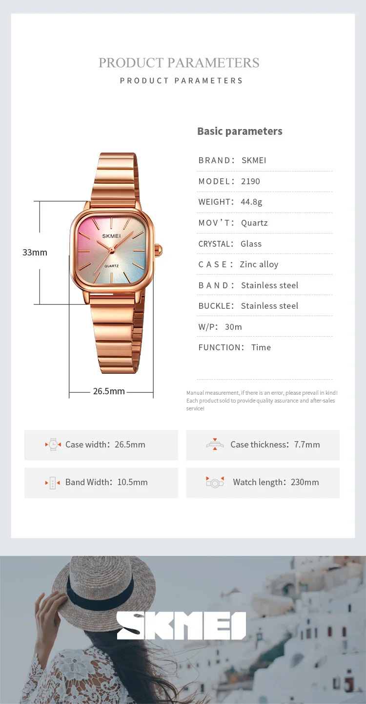 SKMEI 2190 Girls Watches Square Dial Colorful Analog Waterproof Minimalist MOQ 1 Pcs Watch for Lady Fashion Hot Sale