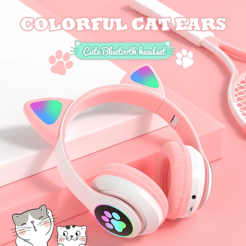 かわいい猫耳B39ワイヤレスヘッドホンLEDライトワイヤレスイヤホン対応