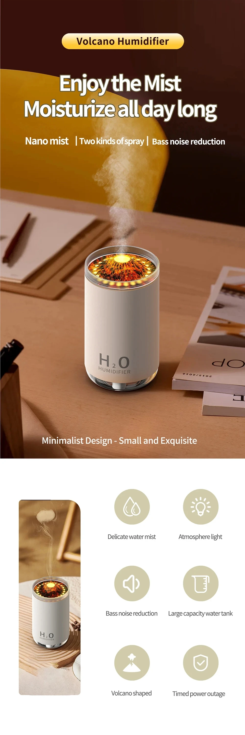 Portable USB-Powered Volcano Fire Flame Aroma Diffuser Remote ...