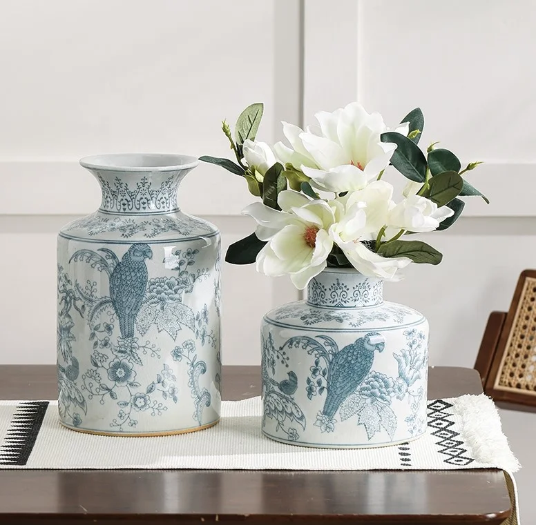 Parrot Design White Muslim Flower Vase for Wedding Vado Grandi Da Terra Ceramic Home Decorations