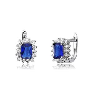 Keiyue Bling Bling 925 Silver Zircon Hoop Earrings Stylish Sapphire Earrings for Women for Wedding Party Fashionable Gift Idea