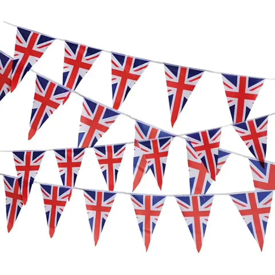 Huiyi Cheap Price Customized Print String Flag for Decorative Factory Made Triangle Flying Bunting Red White Green Flag