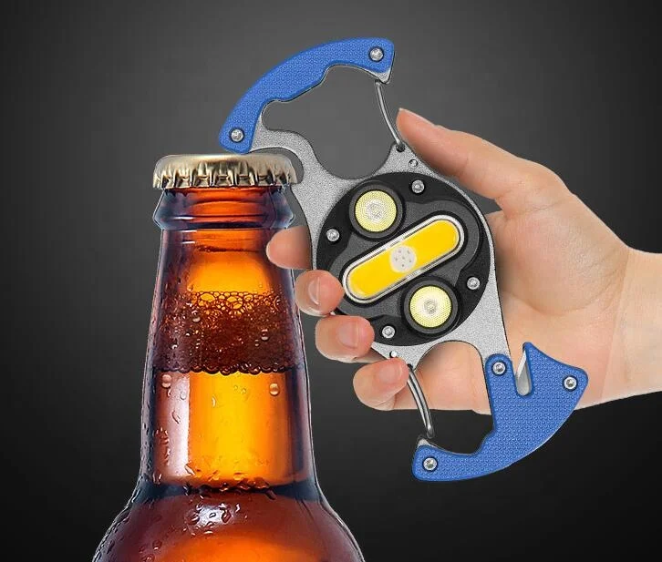 COB Keychain Work Light Bright Rechargeable Mini Flashlight Portable Pocket Light with Folding Bracket Bottle Opener for Camping