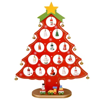 Classic Wooden Small Christmas Tree with Bell Ornaments Table Top Decoration for Christmas Holidays Holiday Supplies Gift Idea