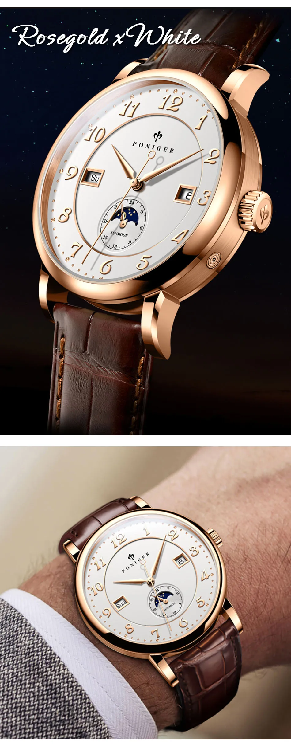 Poniger Watches Men P9.15 Fashion Business Stainless Steel Wristwatches